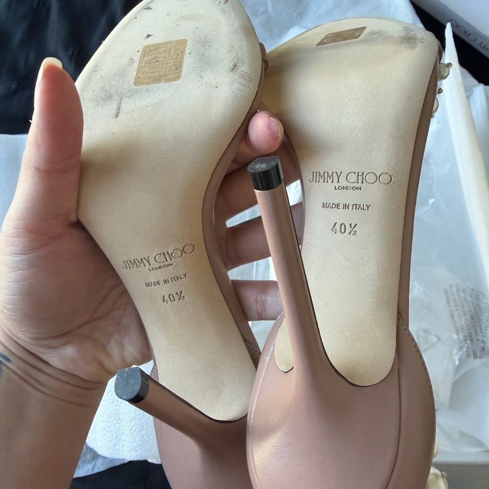 Jimmy Choo Blush Pearl Pearl Embellished Heels - Picture 10 of 14